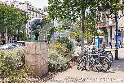 The sculpture Bull-thinker, Barcelona Editorial Stock Photo