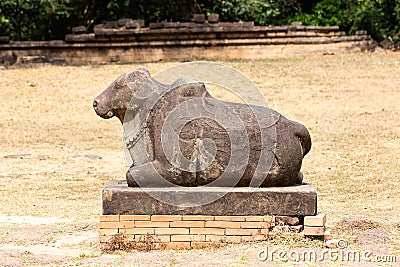 Sculpture of a cow in front of the Preah Ko temple, Siem Reap, Cambodia, Asia Stock Photo