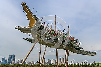 Sculpture of a crocodile with knifes Editorial Stock Photo