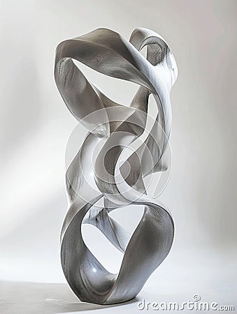 A sculpture of curvilinear forms twisted into a geometric pattern, casting intriguing shadows Stock Photo