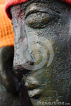 02/15/2020, a sculpture on the Danube bridge in front of HÃ¶chstÃ¤dt, with two men from bronze, who hug and kiss as a sign of Editorial Stock Photo