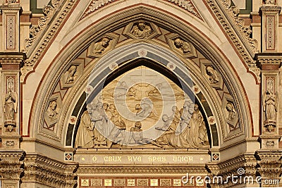Sculpture details of the facade of the Holy Cross Basilica, Florence, Italy, touristic place Editorial Stock Photo