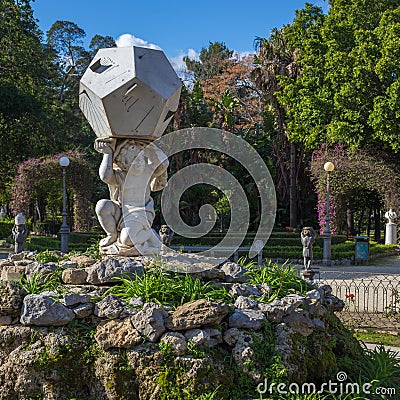 Dodecahedral marble clock in Villa Giulia park, Palermo Stock Photo