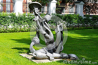 Sculpture of Don Quixote in the Governor`s Garden in Yaroslavl, Russia Editorial Stock Photo