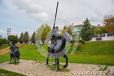 Sculpture of don Quixote and Sancho Panza. Selale Park, Eskisehir, Turkey Stock Photo