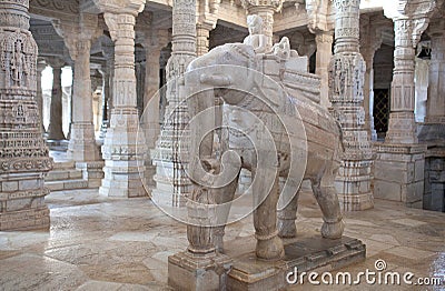 Sculpture of Elephant in Adinath jain temple in Rajasthan state Stock Photo