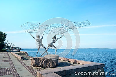 Sculpture The Fishermen in Petrozavodsk, Russia Stock Photo