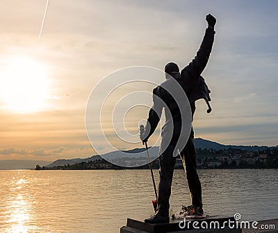 Sculpture of Freddie Mercury in sunset Editorial Stock Photo