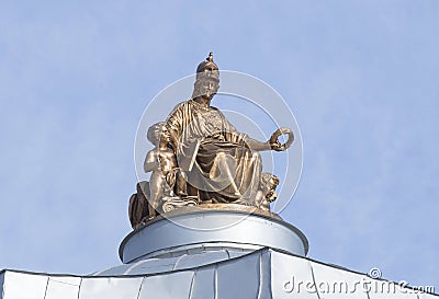 The sculpture of the goddess Minerva on top of the dome of the Academy of Arts. St. Petersburg Stock Photo