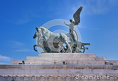 Sculpture Goddess Victoria riding on quadriga, Roof of Altar of the Fatherland Altare della Patria .Il Vittoriano.Rome.Italy. Stock Photo