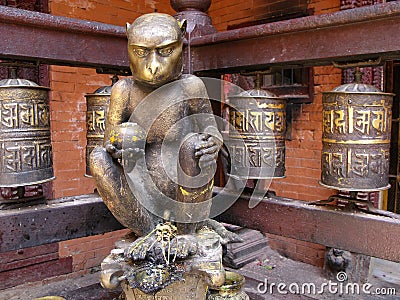 Sculpture of a golden ape inside Hiranya Varna Mahavihar. Golden Temple. Patan, Kathmandu. Nepal Stock Photo