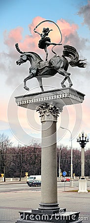 Sculpture `Gymnast on a horse` in Minsk, Belarus Editorial Stock Photo