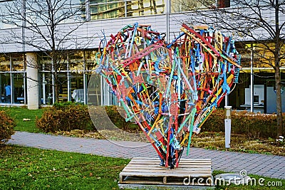 Sculpture HEART MADE FROM TOOLS cirque du soleil Montreal public art Editorial Stock Photo