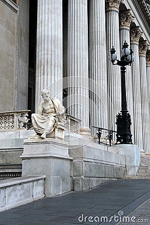 Sculpture of Herodotus of Halicarnassus, the building of the Austrian Parliament. Stock Photo