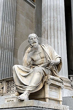 Sculpture of Herodotus of Halicarnassus, the building of the Austrian Parliament. Stock Photo