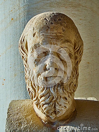 Sculpture of Herodotus in Stoa of Attalos. Ancient Agora of Athens. Attica, Greece. Editorial Stock Photo
