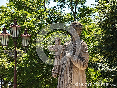Sculpture of a holy man in the castle in Nitra, Slovakia Editorial Stock Photo