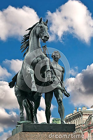 Sculpture horseman with a horse. Stock Photo