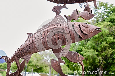 Sculpture from iron fish close up plan Stock Photo