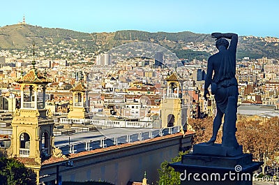 Sculpture and landscape at Barcelona National Museum Editorial Stock Photo