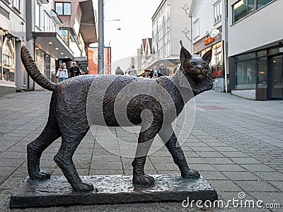 Haugesund, Norway - January 9, 2018: The sculpture of a Lynx lynx, in Haugesund city center Editorial Stock Photo