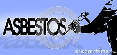 Sculpture man at work with hammer demolishes the word asbestos - concept illustration Cartoon Illustration