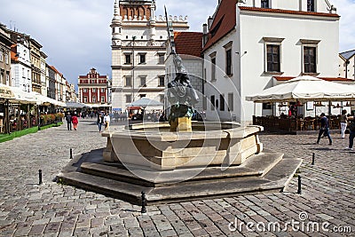 Sculpture of Mars on the Old Market Square in Poznan Editorial Stock Photo