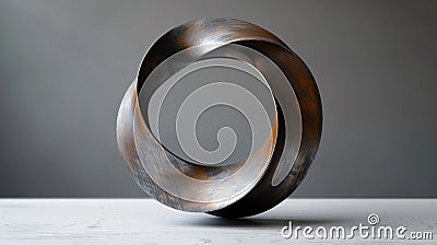 A sculpture of a metal spiral on top of white table, AI Stock Photo