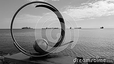 Sculpture in Molos Park at Promenade alley in Limassol, Cyprus. Editorial Stock Photo