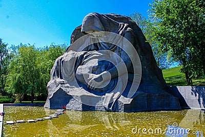 Sculpture Mother holds on hand the deceased warrior in the center Lake of Tears Sorrow Square Mamaev Kurgan Volgograd Editorial Stock Photo