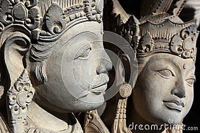 Sculpture of Mythical heroes and Budha Stock Photo