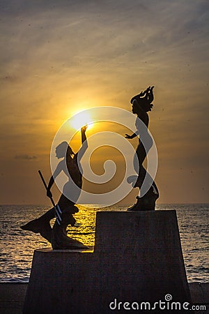 Sculpture of Neptune and a mermaid, Puerto Vallarta Editorial Stock Photo