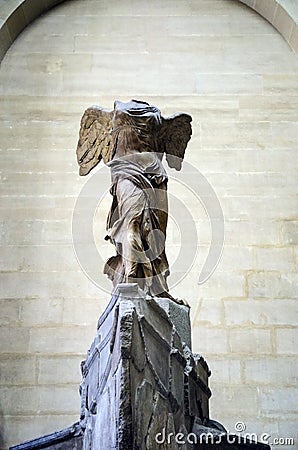 Sculpture of Nike of Samothrace in the Louvre Editorial Stock Photo