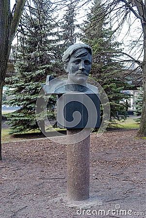 Kaliningrad. Kant Island. Sculpture Park. Bust `Sovremennik` `Portrait of a worker` Editorial Stock Photo