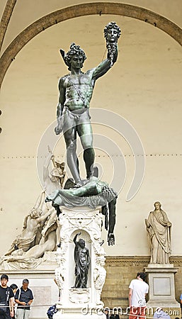 Sculpture of Perseus with the head of Medusa in Florence, Tuscany Editorial Stock Photo