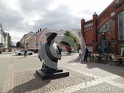 Sculpture of a policeman in the city of Oulu, Finland Editorial Stock Photo