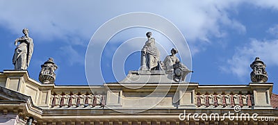 The Sculpture on the Primate's Palace roof in sunny day, which is a Beautiful building on the old town Bratislava, Slovakia Stock Photo