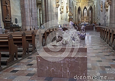 Sculpture of Saint Adalbert located in the Metropolitan Cathdral of Saints Vitus, Wenceslaus and Adalbert, Prague Castle Editorial Stock Photo