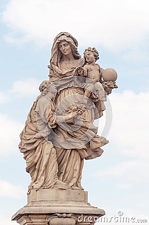 Sculpture Saint Anna with Child in Prague Stock Photo