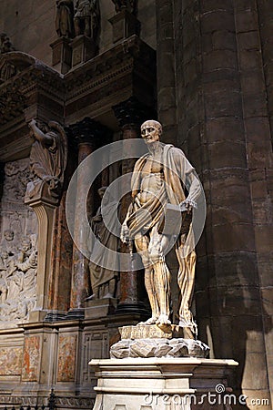 Sculpture Saint Bartholomew Interior of the Milan Cathedral Duomo di Milano Stock Photo