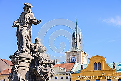 Sculpture of Saint Ivo in Prague - patron of beggars and poor people in the city Stock Photo