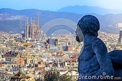 Sculpture seeing Sagrada Familia at Barcelona National Museum Stock Photo