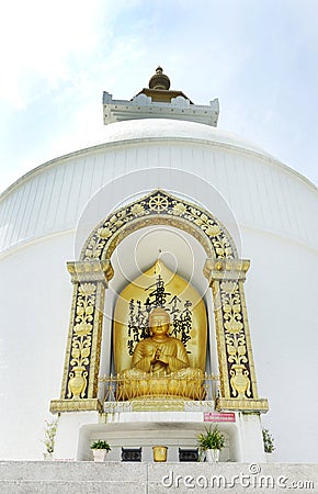 Sculpture on Shanti stupa Stock Photo