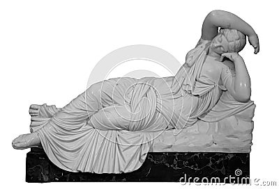 Sculpture The Sleeping Ariadne. Roman Marble statue. Ancient stone white marble woman. Old roman monument . Greek Stock Photo