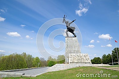 Sculpture soldier on Peremilovskaya height, Yakhroma, Russia Editorial Stock Photo