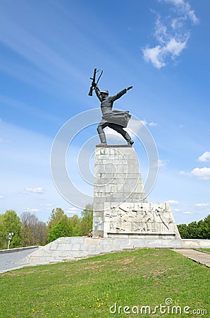 Sculpture soldier on Peremilovskaya height, Yakhroma, Russia Editorial Stock Photo