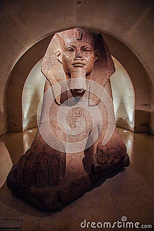 Sculpture of sphinx in the Louvre museum. Sightseeing of Louvre. Editorial Stock Photo