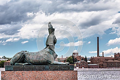 The sculpture of the sphinx which is part of the Monument to victims of political repression. St.-Petersburg Editorial Stock Photo