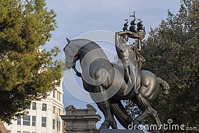 A sculpture on the square in Barcelona, Spain. Editorial Stock Photo