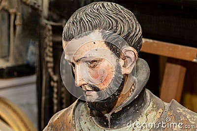 Sculpture of man head close up in the arts studio Vector Illustration